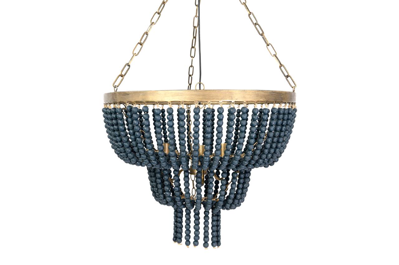 Hello Honey® 25.5" Iron Pendant Light With Blue Wood Beads